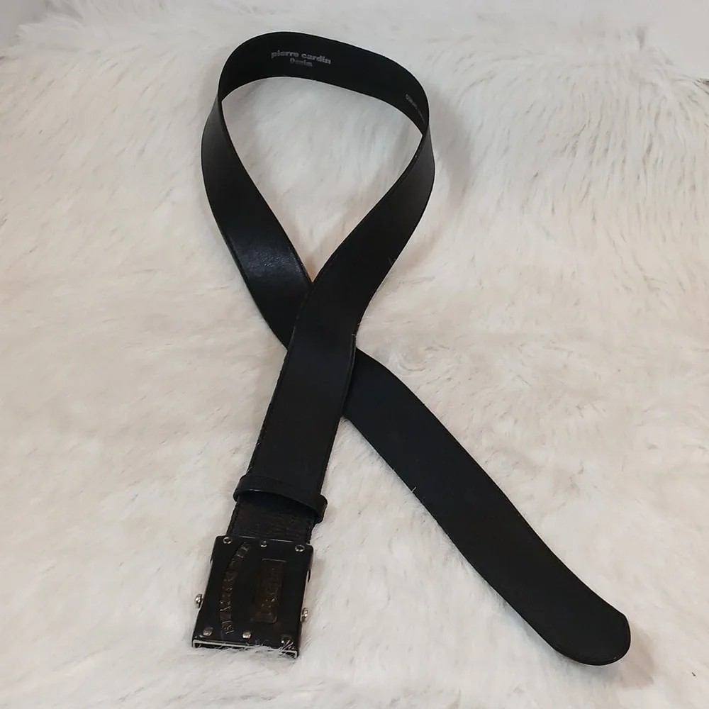 Pierre Cardin  Black Leather Belt   With Leather Covered Buckle Men Aprox: 50" - Picture 2 of 7